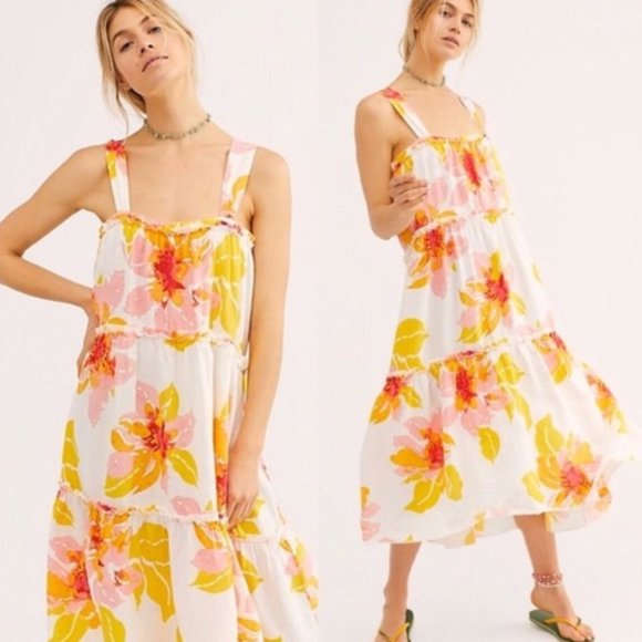 Free People Dresses & Skirts - Free People Moonshine Dress Midi Sz L Linen floral